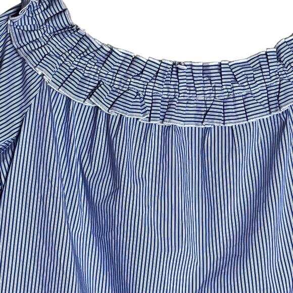 Vineyard Vines Off Shoulder Top XL Blue White Striped Cropped Cotton Stretch - Picture 6 of 8